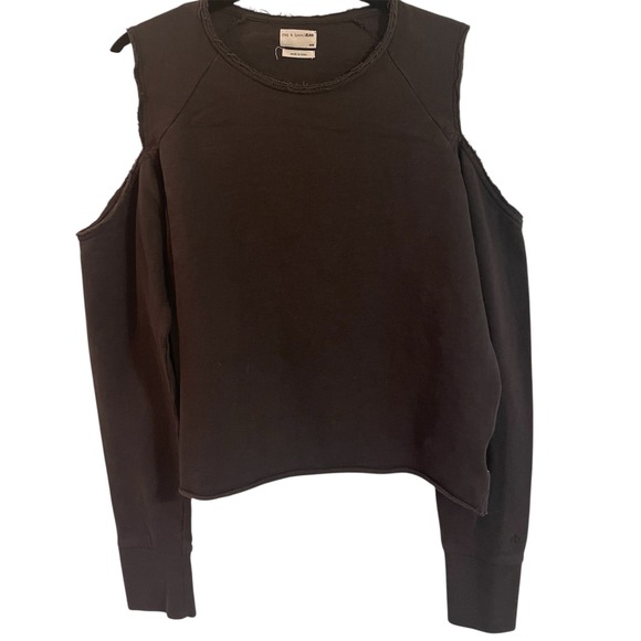 rag & bone Tops - Rag & Bone Cold Shoulder Long Sleeve Top Distressed Raw Edge Gray Medium